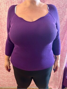 Madison Purple Ribbed Off-the-Shoulder Sweater
